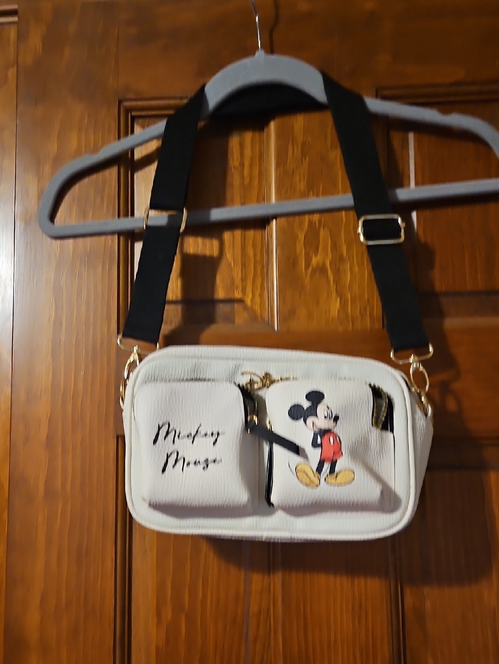 Disney White Cream Mickey Mouse Zip Pouch with Gold Logo